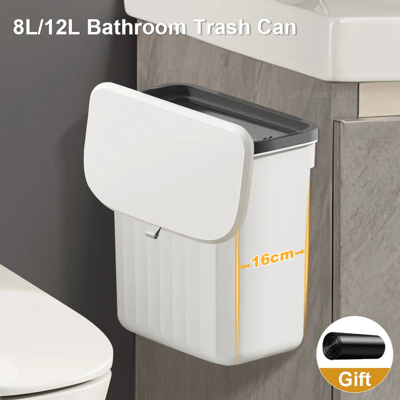 8/12L Bathroom Trash Can With Lid Garbage bag Wall Mounted Toilet  Wastebasket kitchen Hanging Trash Bin