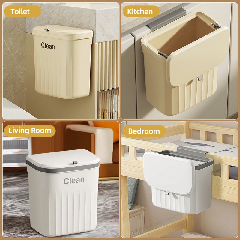 8/12L Bathroom Trash Can With Lid Garbage bag Wall Mounted Toilet  Wastebasket kitchen Hanging Trash Bin