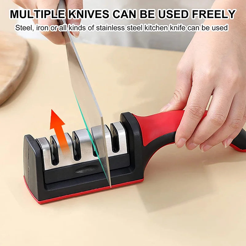 4-in-1 Knife Sharpener Stainless Steel Quick Knife Sharpening Tool Stable Non-Slip Base for kitchen knives Grip Rubber Handle